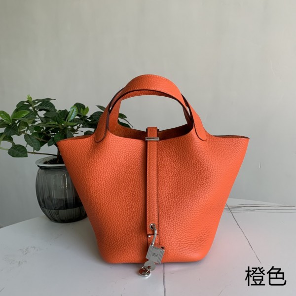 「#4343」 Hermes Bright Orange Silver Buckle Picotin Lock 18cm