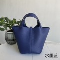 「#4347」 Hermes Ink Blue Silver Buckle Picotin Lock 18cm