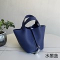 「#4347」 Hermes Ink Blue Silver Buckle Picotin Lock 18cm