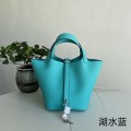 「#4349」 Hermès Lake Blue Silver Buckle Picotin Lock 18cm