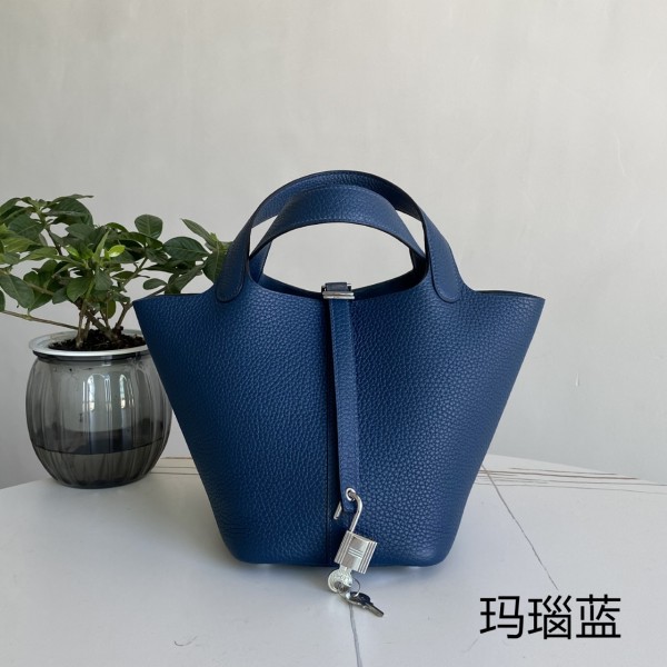 「#4355」 Hermes agate blue silver buckle Picotin Lock 18cm