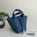 「#4355」 Hermes agate blue silver buckle Picotin Lock 18cm