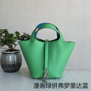 「#4361」 Hermès Comic Green and Florida Blue Silver Buckle Picotin Lock 18cm