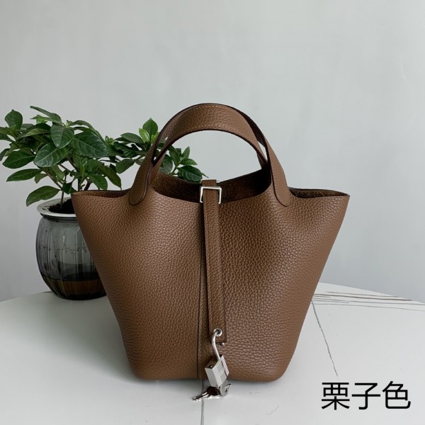 「#4366」 Hermès Chestnut Silver Buckle Picotin Lock 18cm