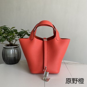 「#4393」 Hermès Wild Orange Silver Buckle Picotin Lock 18cm