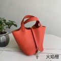 「#4394」 Hermès Flame Orange Silver Buckle Picotin Lock 18cm