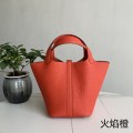 「#4395」 Hermès Flame Orange Gold Buckle Picotin Lock 18cm