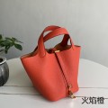 「#4395」 Hermès Flame Orange Gold Buckle Picotin Lock 18cm
