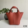 「#4403」 Hermès red brown gold buckle Picotin Lock 18cm