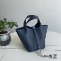 「#4410」 Hermès Midnight Blue Silver Buckle Picotin Lock 18cm