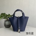 「#4412」 Hermès Sapphire Blue Silver Buckle Picotin Lock 18cm