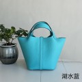 「#4418」 Hermès Lake Blue Gold Buckle Picotin Lock 18cm
