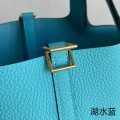 「#4418」 Hermès Lake Blue Gold Buckle Picotin Lock 18cm