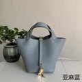 「#4423」 Hermès Linen Blue Gold Buckle Picotin Lock 18cm 「#4423」 Hermès Linen Blue Gold Buckle Picotin Lock 18cm