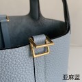 「#4423」 Hermès Linen Blue Gold Buckle Picotin Lock 18cm 「#4423」 Hermès Linen Blue Gold Buckle Picotin Lock 18cm