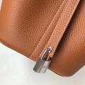 「#4049」 Hermès Brown Picotin Lock Shopping Basket Silver Buckle
