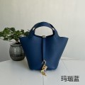 「#4424」 Hermès Agate Blue Gold Buckle Picotin Lock 18cm