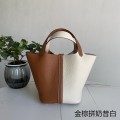 「#4433」 Hermès Golden Brown Milkshake White Gold Buckle Picotin Lock 18cm
