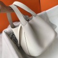 「#4050」 Hermès White Picotin Lock Shopping Basket Silver Buckle