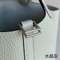 「#4438」 Hermès Crystal Grey Silver Buckle Picotin Lock 18cm