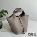 「#4439」 Hermès Asphalt Grey Silver Buckle Picotin Lock 18cm