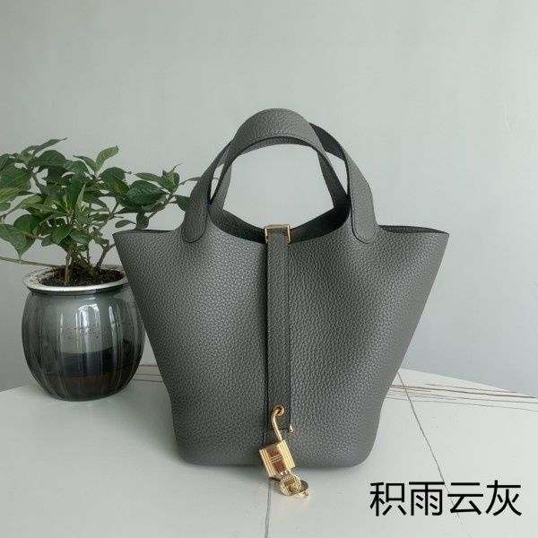 「#4442」 Hermès Cumulonimbus Grey Gold Buckle Picotin Lock 18cm