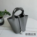 「#4443」 Hermès Cumulonimbus Grey Silver Buckle Picotin Lock 18cm