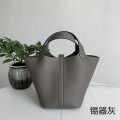 「#4446」 Hermès Pewter Grey Silver Buckle Picotin Lock 18cm