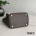 「#4446」 Hermès Pewter Grey Silver Buckle Picotin Lock 18cm