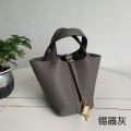 「#4447」 Hermès Pewter Grey Gold Buckle Picotin Lock 18cm