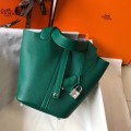 「#4053」 Hermès Green Picotin Lock Shopping Basket Silver Buckle