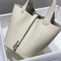 「#4054」 Hermès Milkshake White Picotin Lock Shopping Basket Silver Buckle