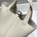 「#4054」 Hermès Milkshake White Picotin Lock Shopping Basket Silver Buckle