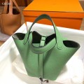 「#4055」Hermès Grass Green Picotin Lock Shopping Basket Silver Buckle