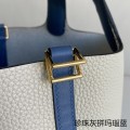 「#4454」 Hermès Pearl Grey and Agate Blue Picotin Lock 18cm