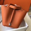 「#4057」 Hermès Flame Orange Picotin Lock Shopping Basket Silver Buckle