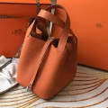 「#4057」 Hermès Flame Orange Picotin Lock Shopping Basket Silver Buckle