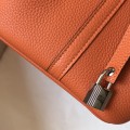 「#4057」 Hermès Flame Orange Picotin Lock Shopping Basket Silver Buckle