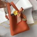 「#4057」 Hermès Flame Orange Picotin Lock Shopping Basket Silver Buckle