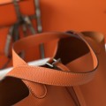「#4057」 Hermès Flame Orange Picotin Lock Shopping Basket Silver Buckle