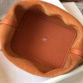 「#4057」 Hermès Flame Orange Picotin Lock Shopping Basket Silver Buckle