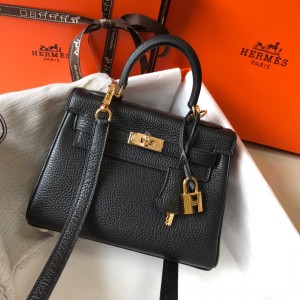 「#4005」 Hermes black Mini Kelly 20cm