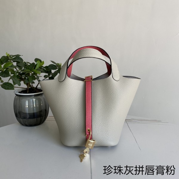 「#4486」 Hermès Pearl Grey Lipstick Pink Gold Buckle 18cm Picotin Lock 18cm 「#4486」 Hermès Pearl Grey Lipstick Pink Gold Buckle 18cm Picotin Lock 18cm