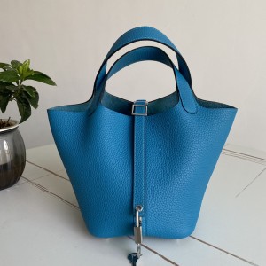 「#4490」 Hermes Tanzania Blue Silver Buckle 18cm Picotin Lock 18cm