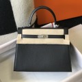 「#4058」Hermès Black Kelly Bag Silver Buckle 25cm