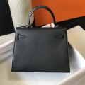 「#4058」Hermès Black Kelly Bag Silver Buckle 25cm