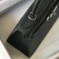 「#4058」Hermès Black Kelly Bag Silver Buckle 25cm
