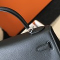 「#4058」Hermès Black Kelly Bag Silver Buckle 25cm