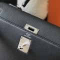 「#4058」Hermès Black Kelly Bag Silver Buckle 25cm