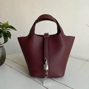 「#4493」 Hermes Burgundy Silver Buckle 18cm Picotin Lock 18cm